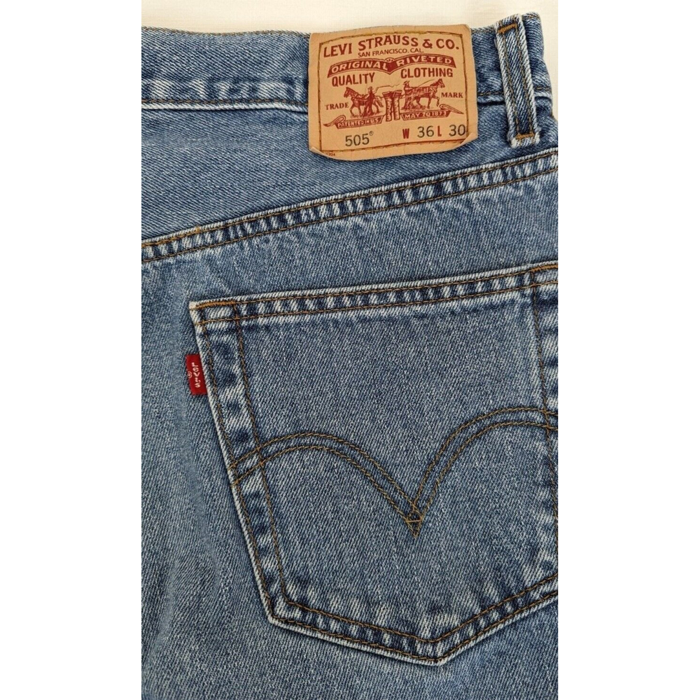 LEVI'S 505 100% Cotton Regular Fit Straight Leg Denim Blue Jeans Mens Size 36x30